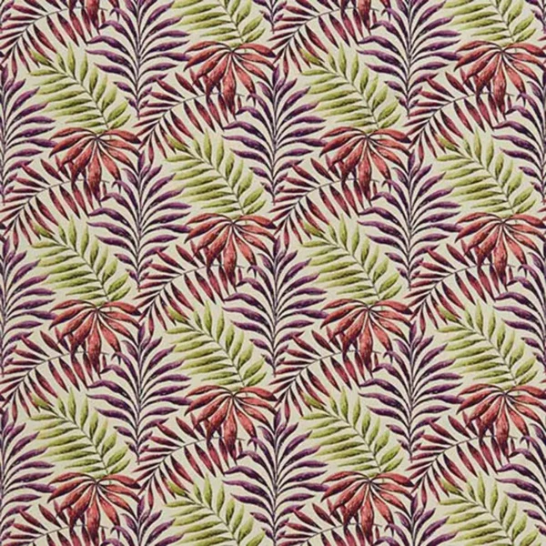 Manila Fabric - Cranberry by multicolour botanical cotton fabric from iLiv