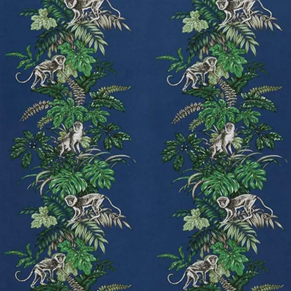Monkeying Around Fabric - Marine by blue animal cotton fabric from iLiv