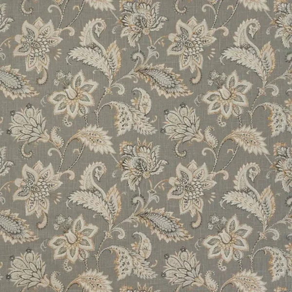 Pembury Fabric - Pewter by black-grey botanical linen fabric from iLiv