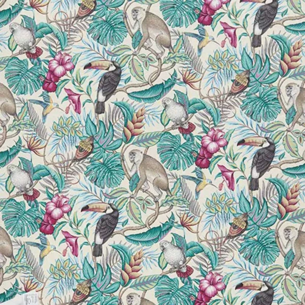 Rainforest Fabric - Cassis by multicolour animal cotton fabric from iLiv