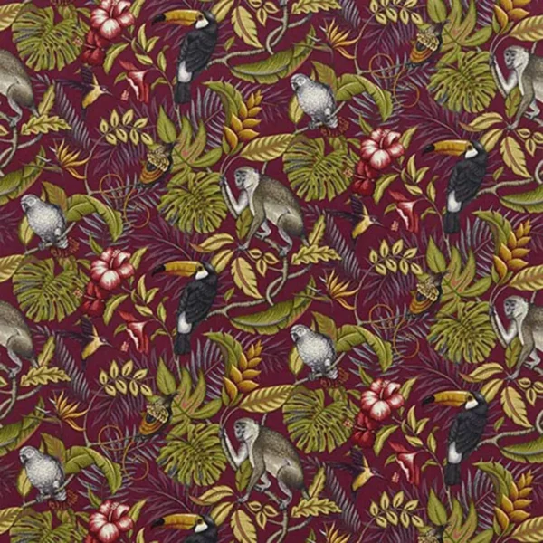 Rainforest Fabric - Cranberry by multicolour animal cotton fabric from iLiv