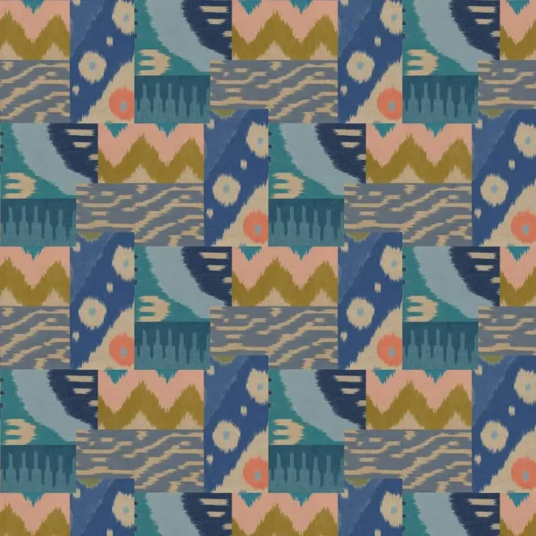 Java Fabric - Ocean by blue geometric velvet-chenille fabric from Linwood Fabrics