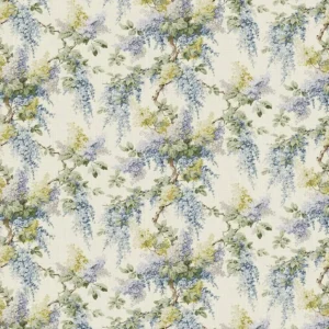 blue botanical linen fabric from Linwood Fabrics