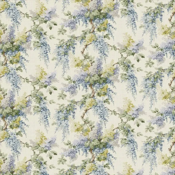Vita Fabric - Blue Yellow by blue botanical linen fabric from Linwood Fabrics