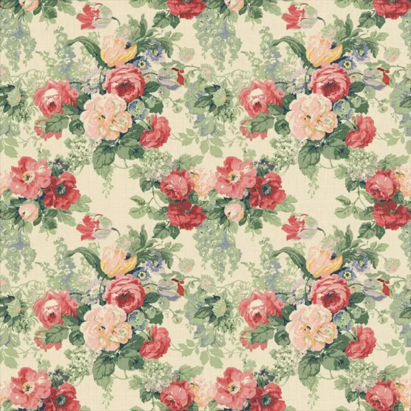 Albertine Fabric - Classic Rose by green botanical linen fabric from Linwood Fabrics