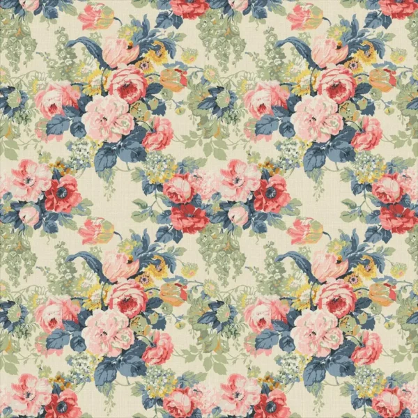 Albertine Fabric - Indigo Pink by blue botanical linen fabric from Linwood Fabrics