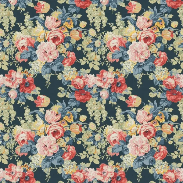 Albertine Fabric - Charcoal by green botanical linen fabric from Linwood Fabrics