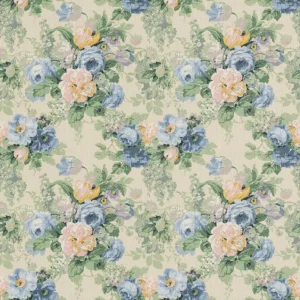 blue botanical linen fabric from Linwood Fabrics