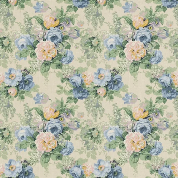blue botanical linen fabric from Linwood Fabrics