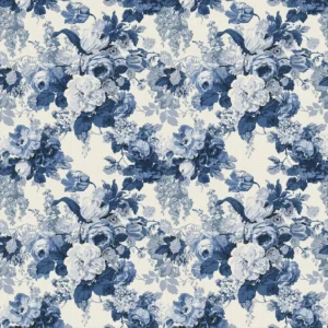 blue botanical linen fabric from Linwood Fabrics