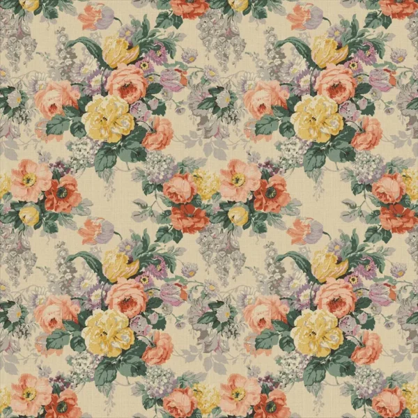 Albertine Fabric - Summer Rose by multicolour botanical linen fabric from Linwood Fabrics