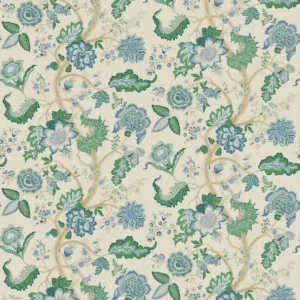 blue botanical linen fabric from Linwood Fabrics