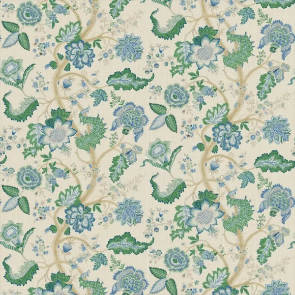 blue botanical linen fabric from Linwood Fabrics