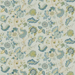 blue botanical linen fabric from Linwood Fabrics