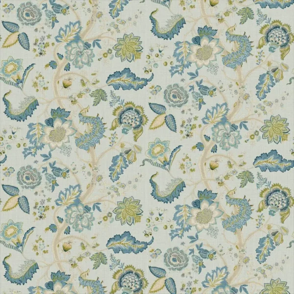 blue botanical linen fabric from Linwood Fabrics