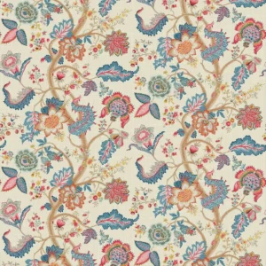 blue botanical linen fabric from Linwood Fabrics