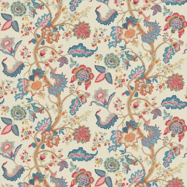 Kitty Fabric - Indian Summer by blue botanical linen fabric from Linwood Fabrics