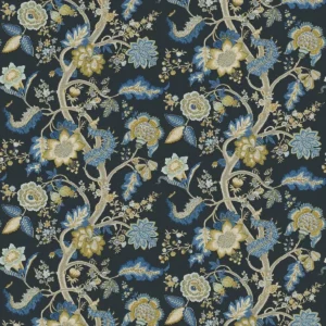black-grey botanical linen fabric from Linwood Fabrics