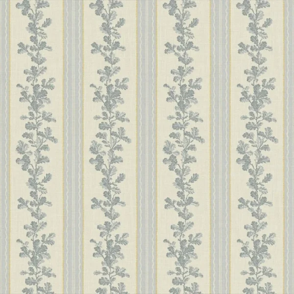 Hester Fabric - Grey by black-grey botanical linen fabric from Linwood Fabrics