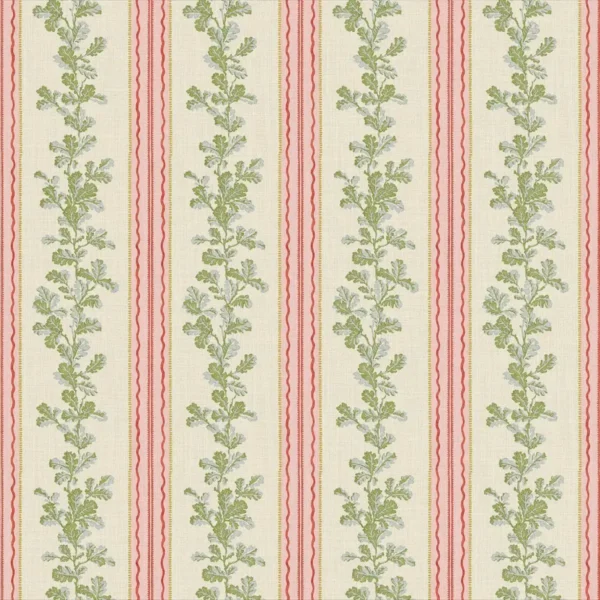Hester Fabric - Pink Green by green botanical linen fabric from Linwood Fabrics