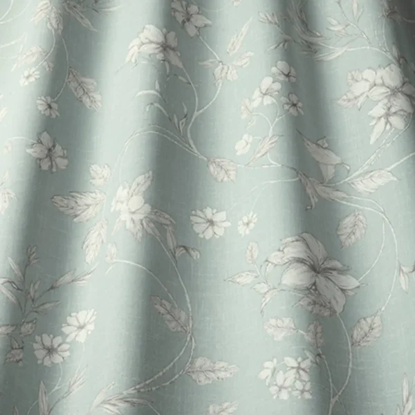 Etched Vine Fabric - Eau de Nil by blue botanical cotton fabric from iLiv