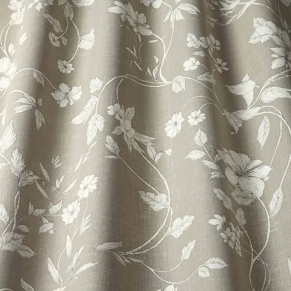 Etched Vine Fabric - Linen by brown botanical cotton fabric from iLiv