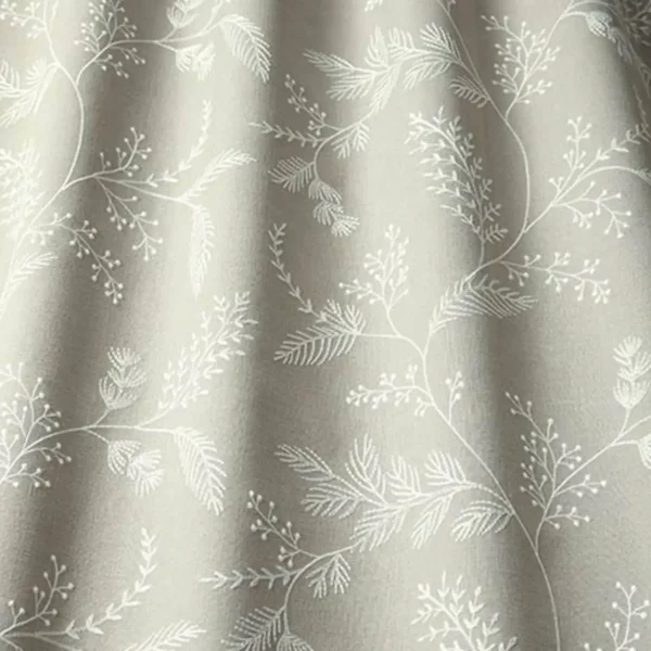 Harper Fabric - Feather by black-grey botanical embroideried fabric from iLiv