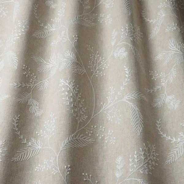 Harper Fabric - Linen by brown botanical embroideried fabric from iLiv