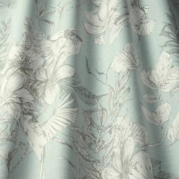 Sketchbook Fabric - Eau de Nil by blue botanical cotton fabric from iLiv