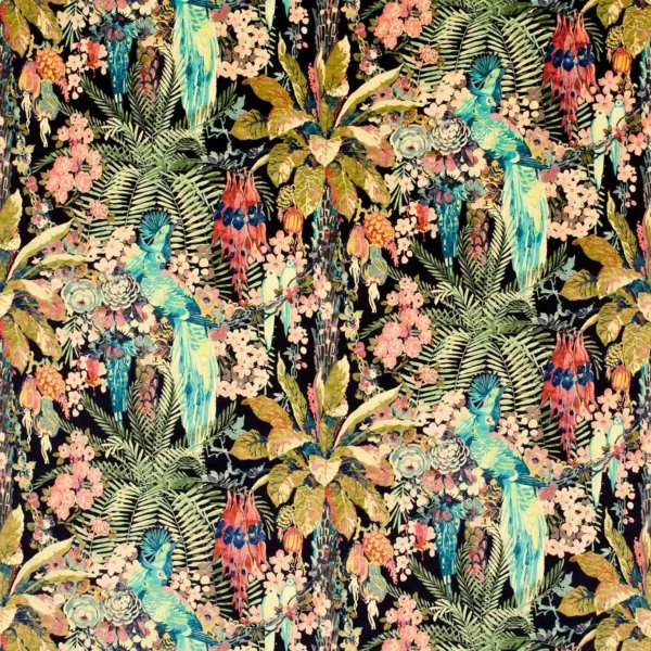 Rainforest Rabble Velvet Fabric - Neon by multicolour animal velvet-chenille fabric from Linwood Fabrics