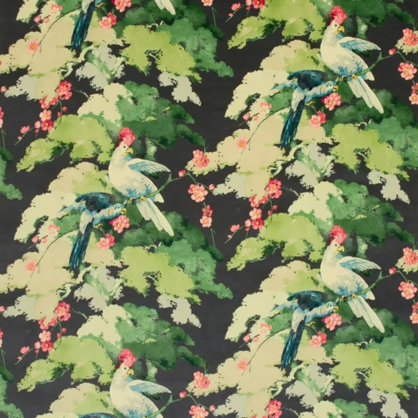 Jungle Jive Velvet Fabric - Navy by green animal velvet-chenille fabric from Linwood Fabrics