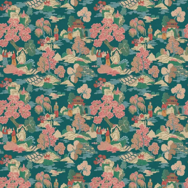 Japanese Garden Fabric - Blosson by multicolour botanical velvet-chenille fabric from Linwood Fabrics