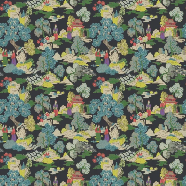 Japanese Garden Fabric - Dayglow by multicolour botanical velvet-chenille fabric from Linwood Fabrics