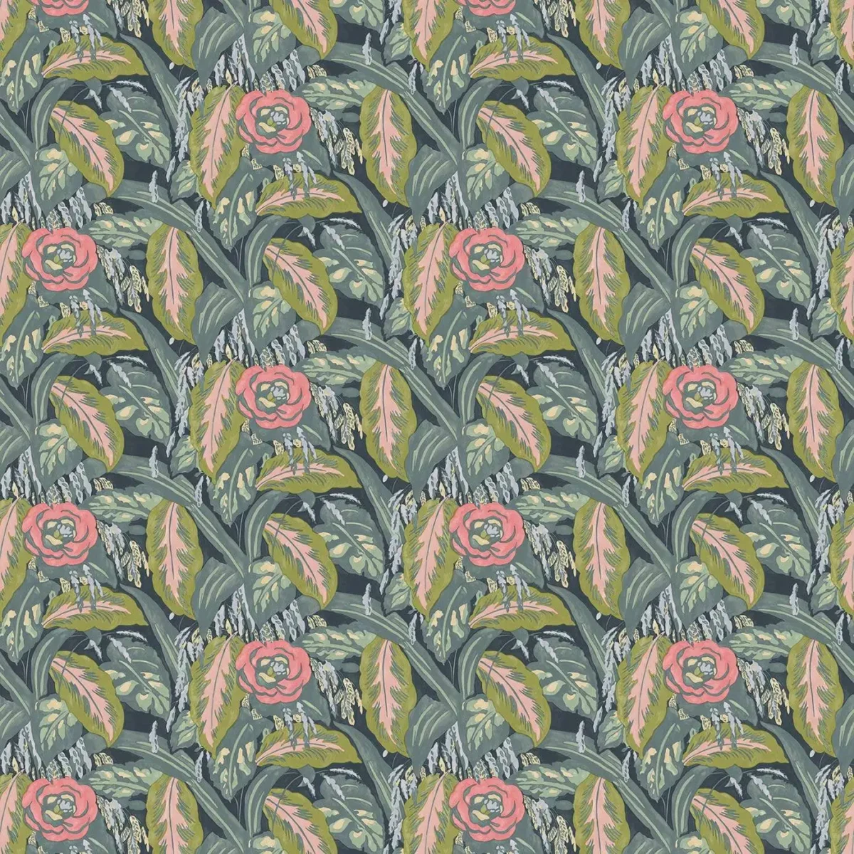 Les Fauves Fabric - Charcoal by multicolour botanical velvet-chenille fabric from Linwood Fabrics