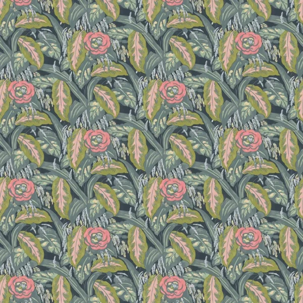 Les Fauves Fabric - Charcoal by multicolour botanical velvet-chenille fabric from Linwood Fabrics