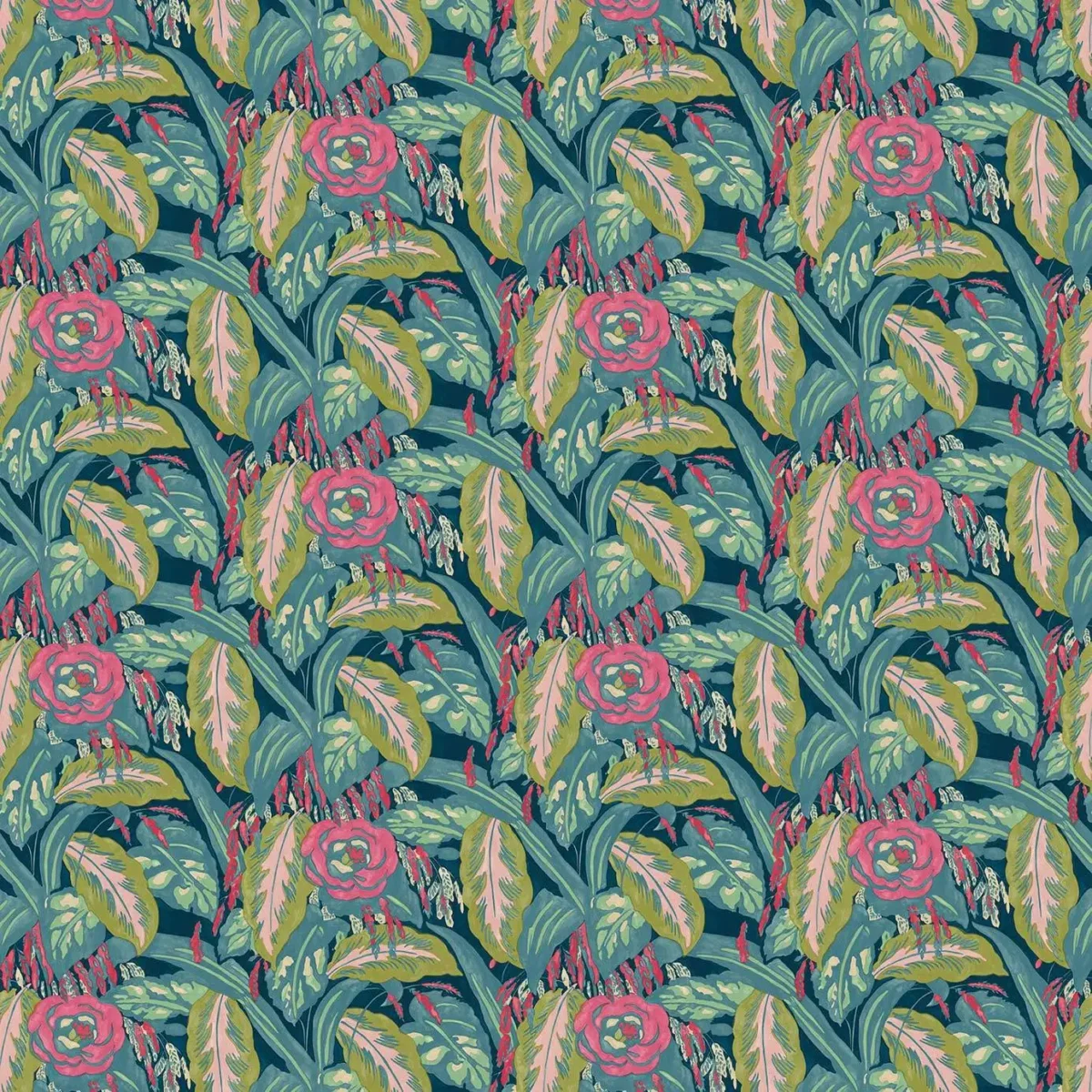 Les Fauves Fabric - Cerulean by multicolour botanical velvet-chenille fabric from Linwood Fabrics