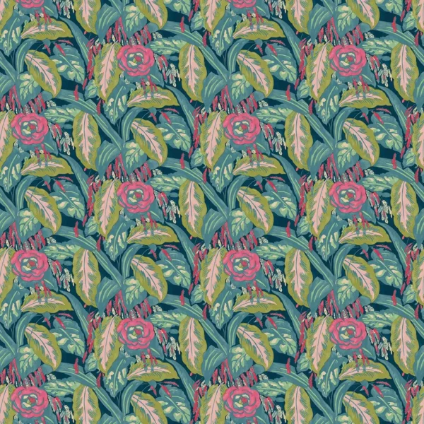 Les Fauves Fabric - Cerulean by multicolour botanical velvet-chenille fabric from Linwood Fabrics