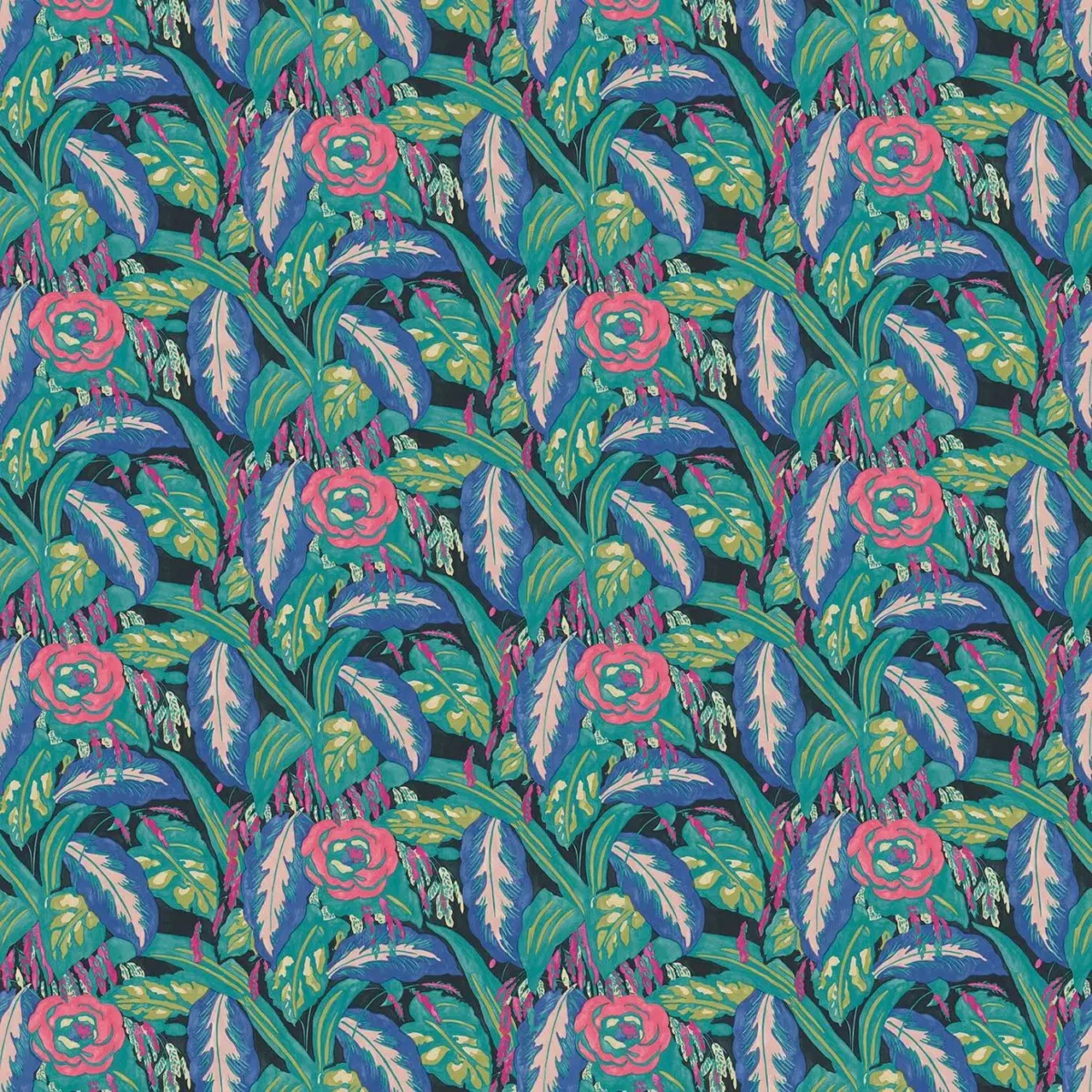 blue botanical velvet-chenille fabric from Linwood Fabrics