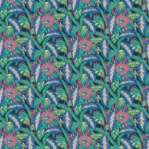 blue botanical velvet-chenille fabric from Linwood Fabrics