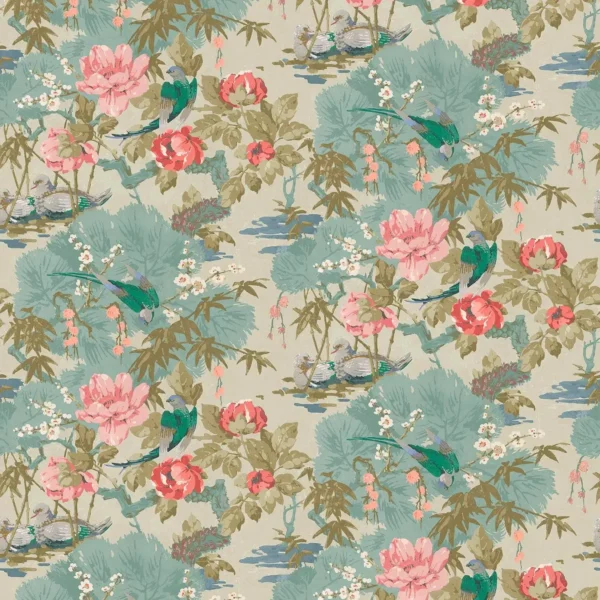 On the River Fabric - Ivory by green botanical velvet-chenille fabric from Linwood Fabrics