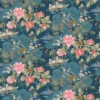 blue botanical velvet-chenille fabric from Linwood Fabrics