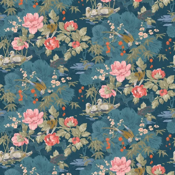 On the River Fabric - Marine by blue botanical velvet-chenille fabric from Linwood Fabrics