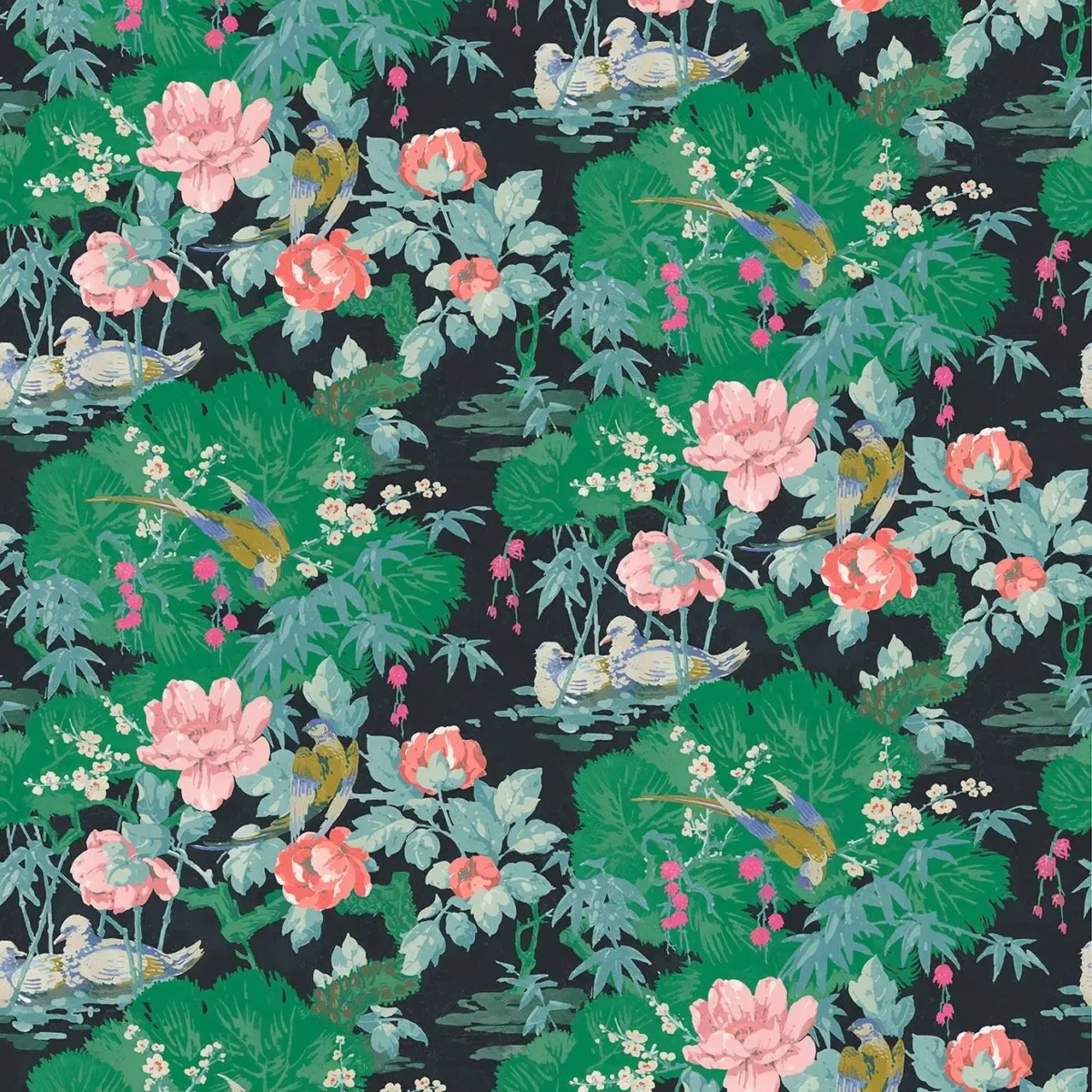green botanical velvet-chenille fabric from Linwood Fabrics