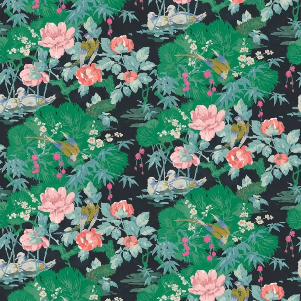 green botanical velvet-chenille fabric from Linwood Fabrics