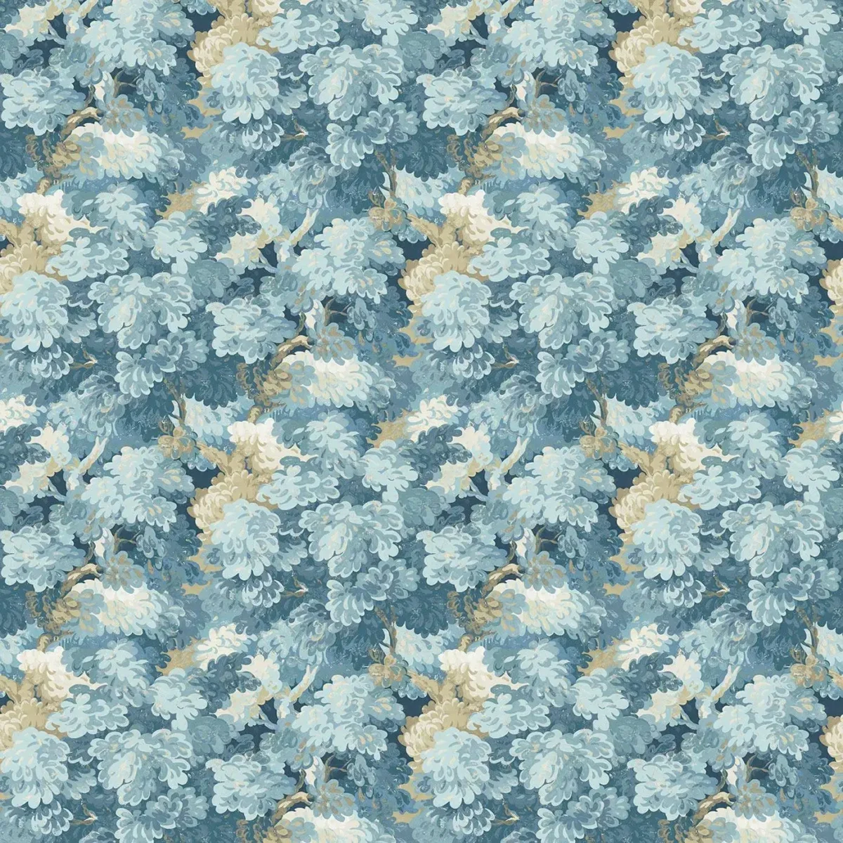 blue botanical velvet-chenille fabric from Linwood Fabrics