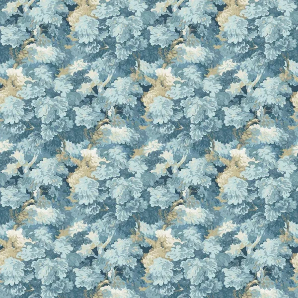 blue botanical velvet-chenille fabric from Linwood Fabrics