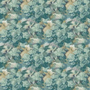 blue botanical velvet-chenille fabric from Linwood Fabrics