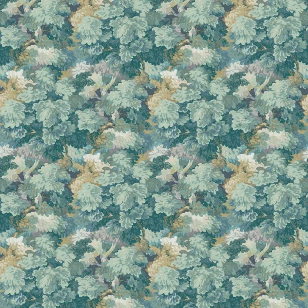 English Oak Fabric - Teal by blue botanical velvet-chenille fabric from Linwood Fabrics
