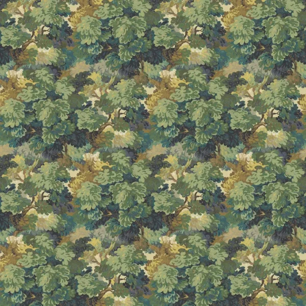 English Oak Fabric - Leaf by green botanical velvet-chenille fabric from Linwood Fabrics
