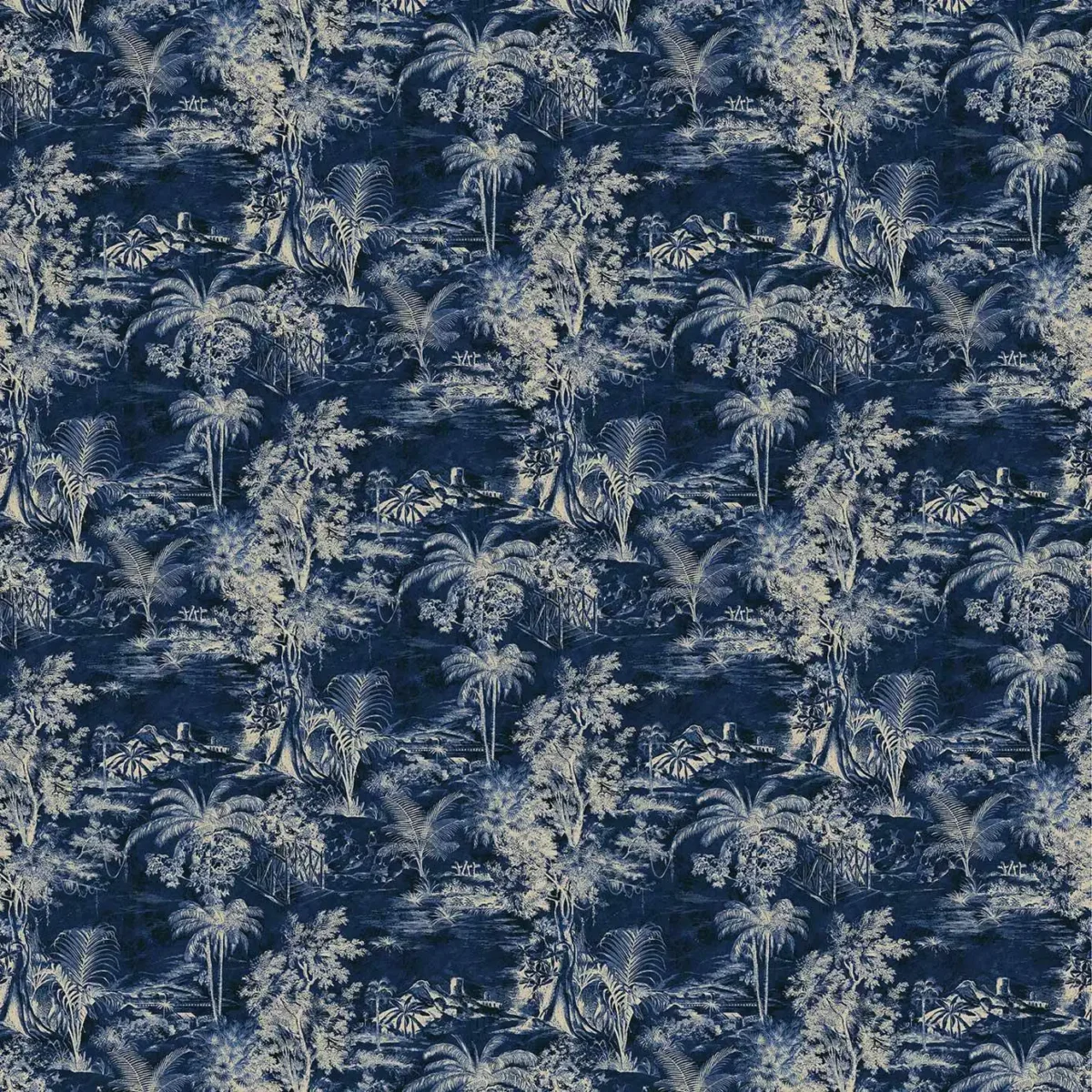 blue botanical velvet-chenille fabric from Linwood Fabrics